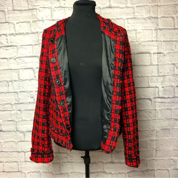 Red And Black Plaid Blazer By Express Design Studio Size 10 - Picture 3 of 8